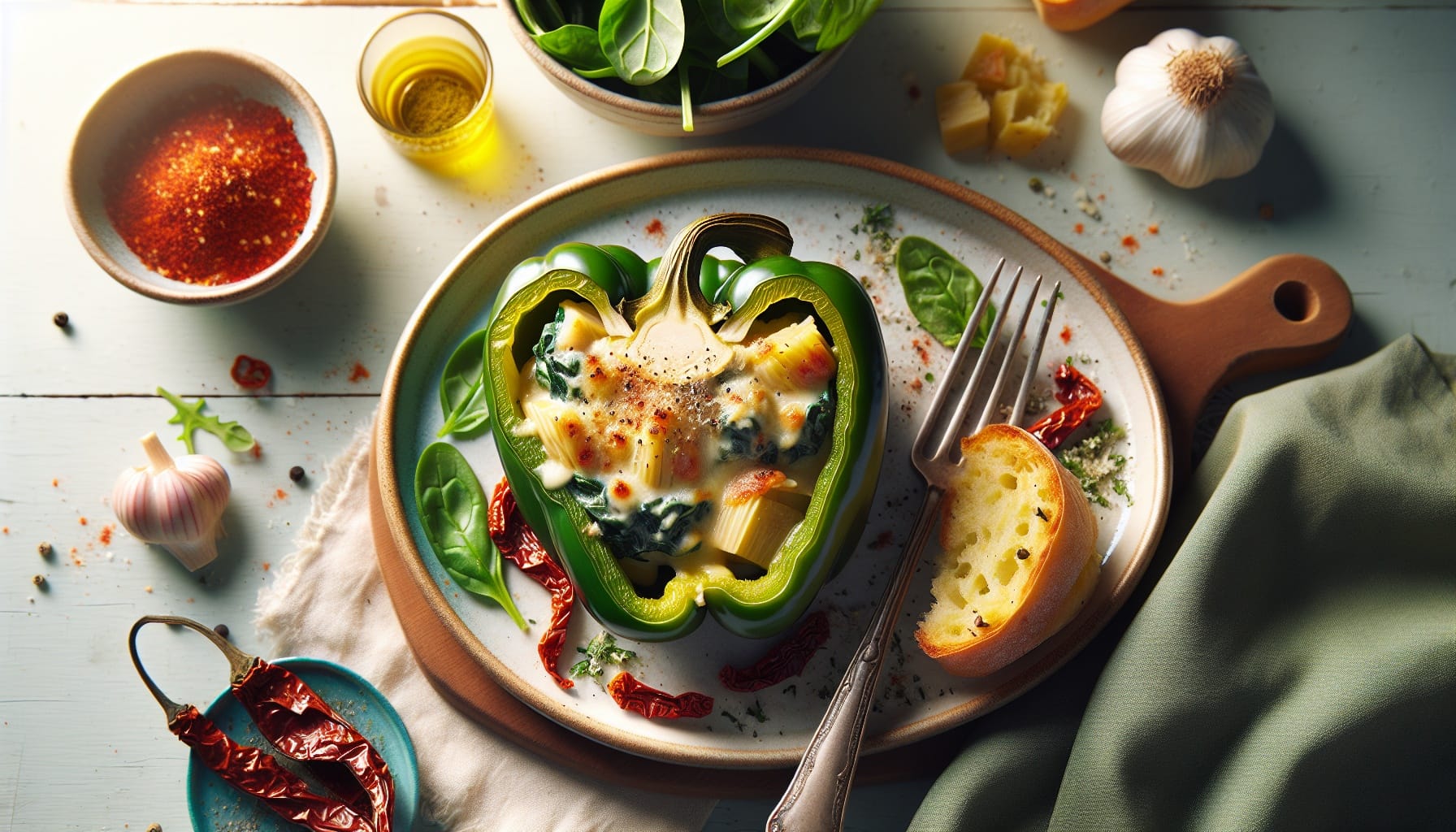 Creamy Spinach and Artichoke Stuffed Bell Peppers - A delicious recipe by DigiDish
