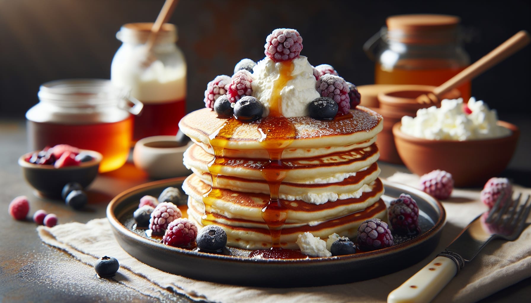 Fluffy Cottage Cheese Pancakes with Warm Berry Compote - A delicious recipe by DigiDish