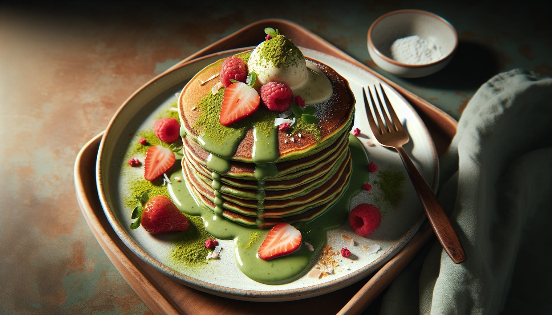 Fluffy Matcha Pancakes with Sweet Vanilla Cream - A delicious recipe by DigiDish