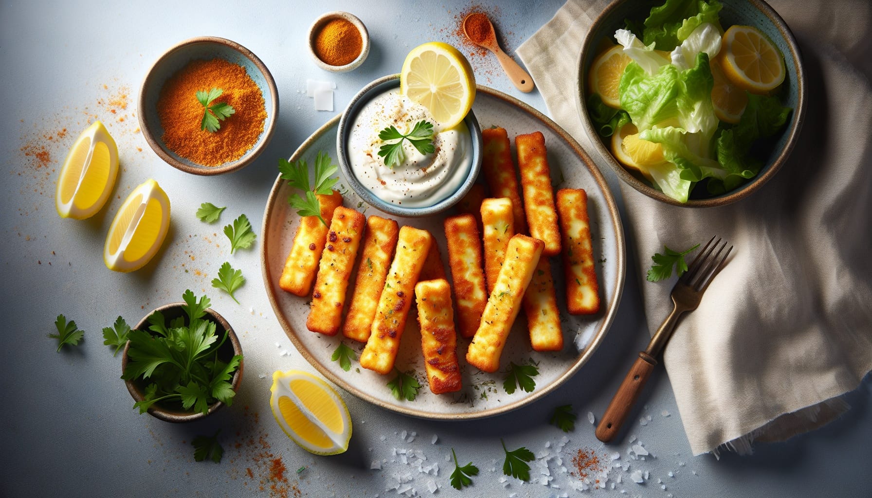 Simple Homemade Crispy Fried Halloumi Sticks with Lemon Yogurt Dip - A delicious recipe by DigiDish