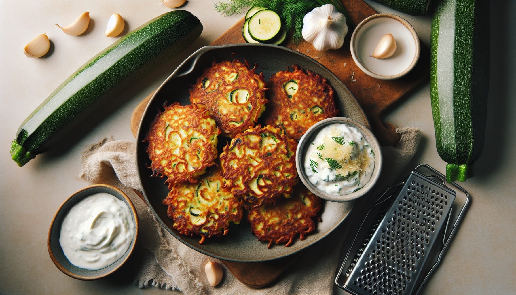 Simple Homemade Crispy Zucchini Fritters with Garlic Yogurt Sauce - A delicious recipe by DigiDish
