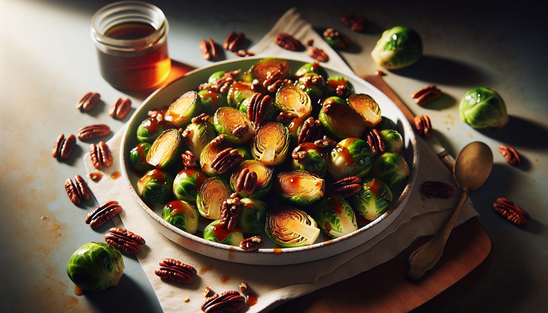 Simple Homemade Maple Glazed Brussels Sprouts with Toasted Pecans - A delicious recipe by DigiDish