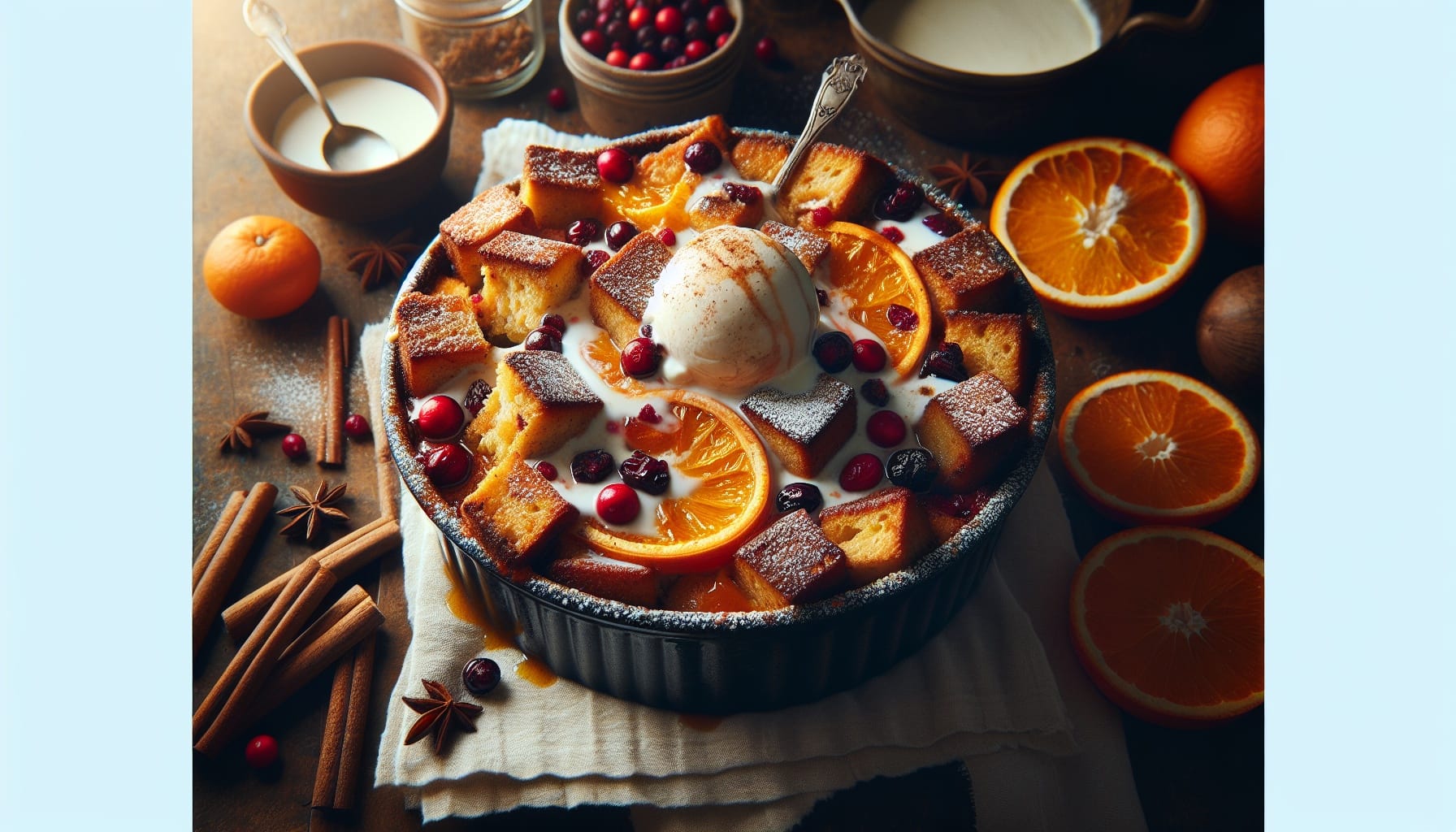 Spiced Orange and Cranberry Bread Pudding with Vanilla Sauce - A delicious recipe by DigiDish