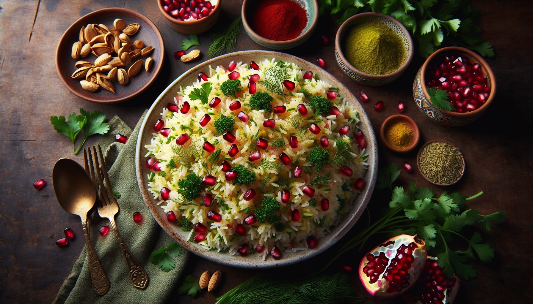 Persian Herb and Pomegranate Pilaf - A delicious recipe by DigiDish