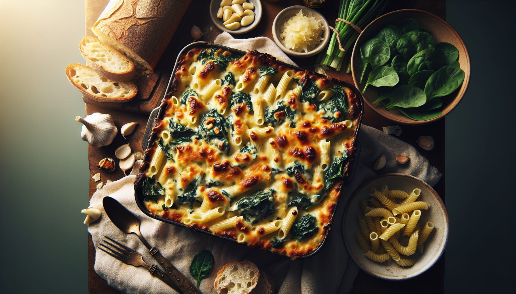 Creamy Roasted Garlic and Spinach Pasta Bake - A delicious recipe by DigiDish