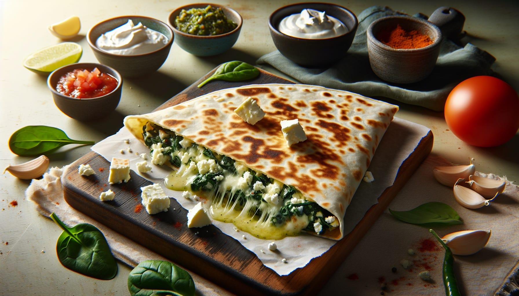 Easy Homemade Creamy Spinach Feta Quesadillas - A delicious recipe by DigiDish