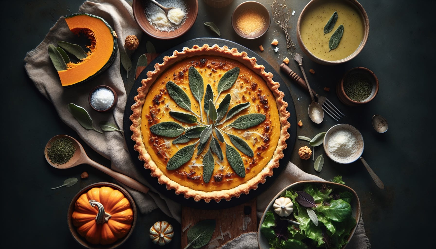Savory Pumpkin Ricotta Tart with Crispy Sage - A delicious recipe by DigiDish
