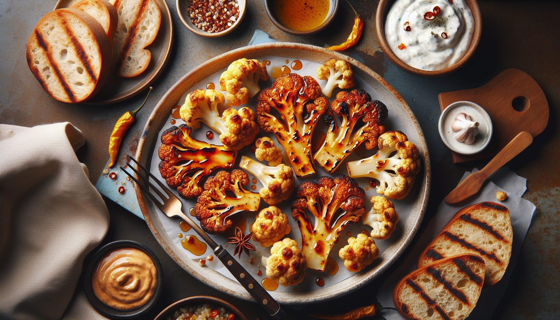 Easy Homemade Honey Glazed Cauliflower Steaks with Garlic Yogurt Sauce - A delicious recipe by DigiDish