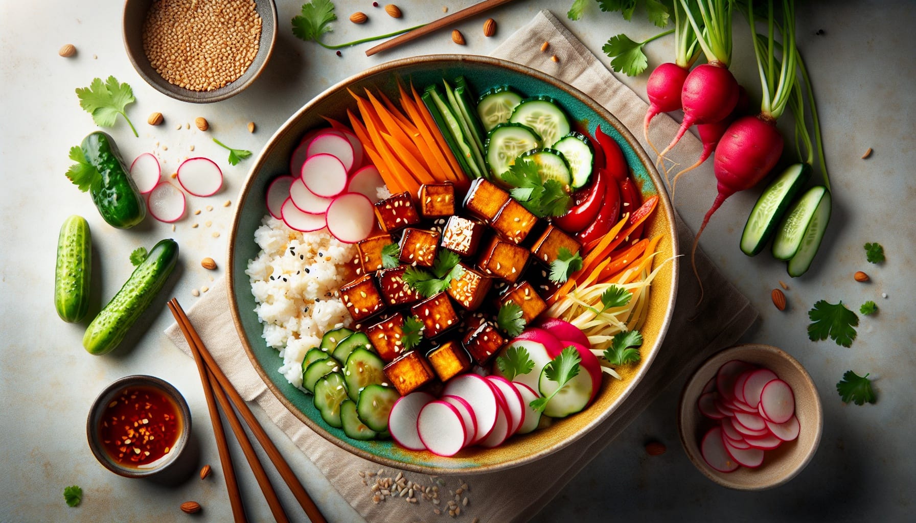Crispy Tofu Bowls with Tamarind Glaze and Pickled Vegetables - A delicious recipe by DigiDish
