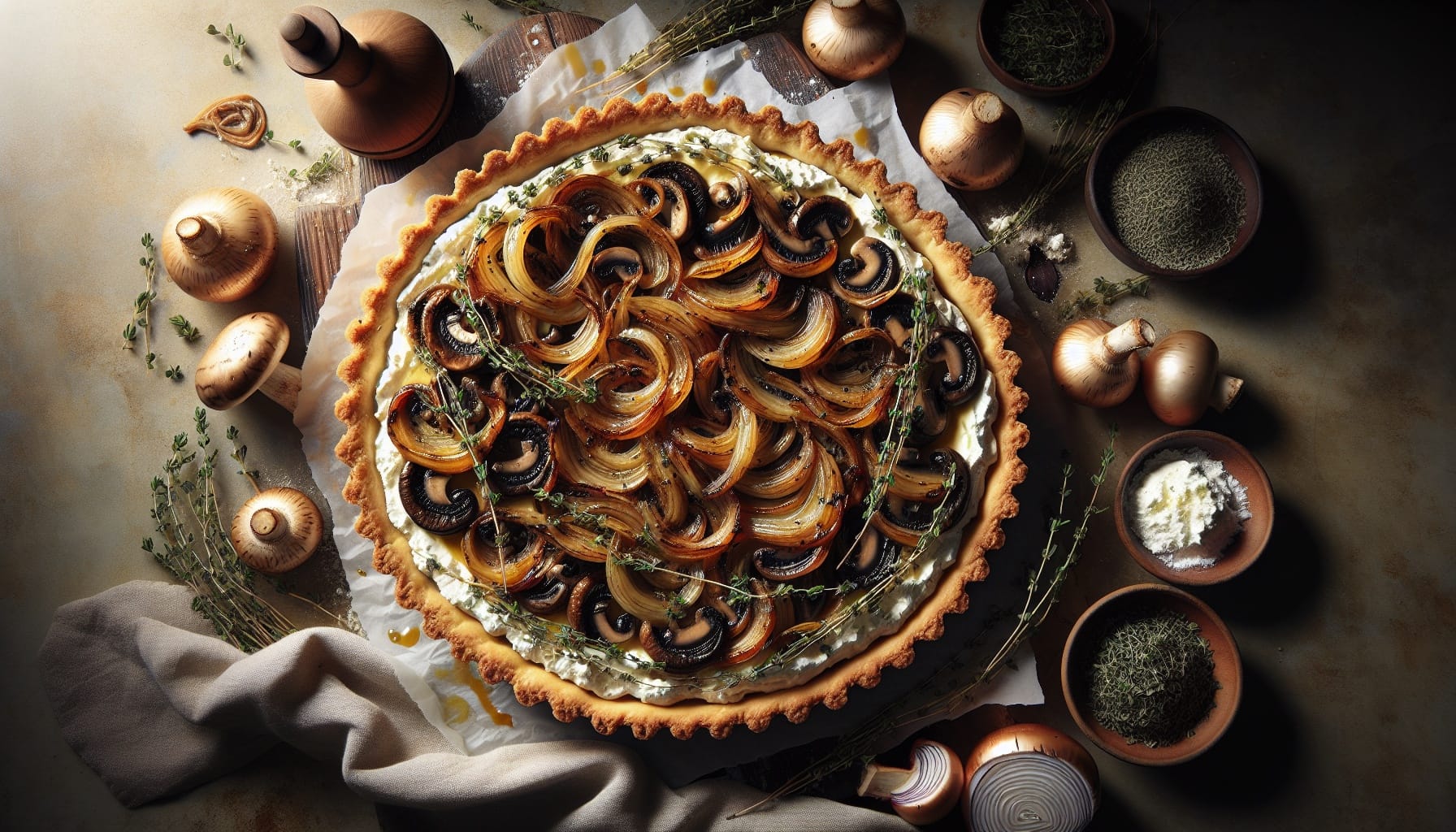 Caramelized Shallot and Balsamic Mushroom Tart with Thyme Ricotta - A delicious recipe by DigiDish