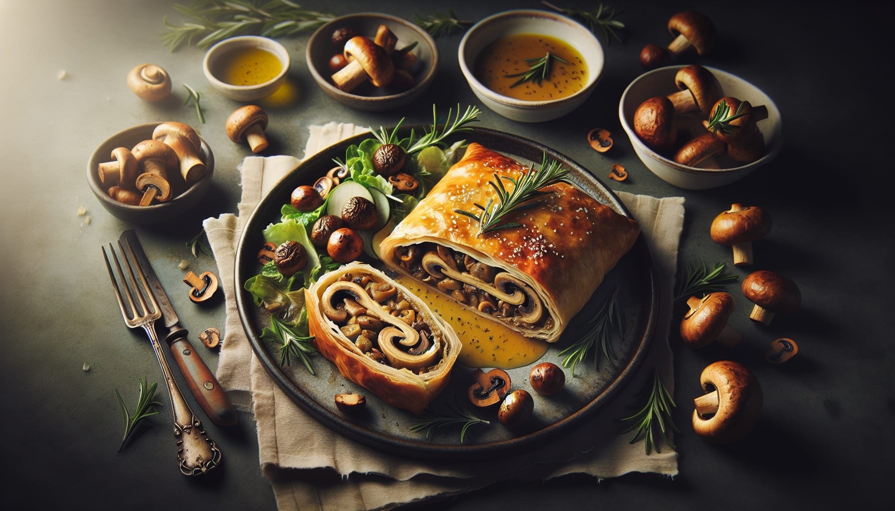 Savory Mushroom and Chestnut Strudel with Rosemary Cream - A delicious recipe by DigiDish