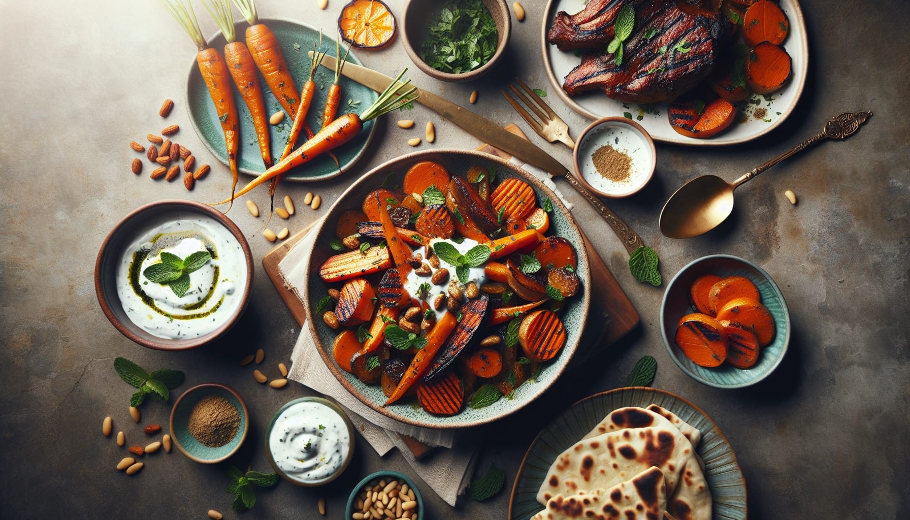 Moroccan Spiced Carrot Salad with Toasted Pine Nuts and Mint Yogurt Dressing - A delicious recipe by DigiDish