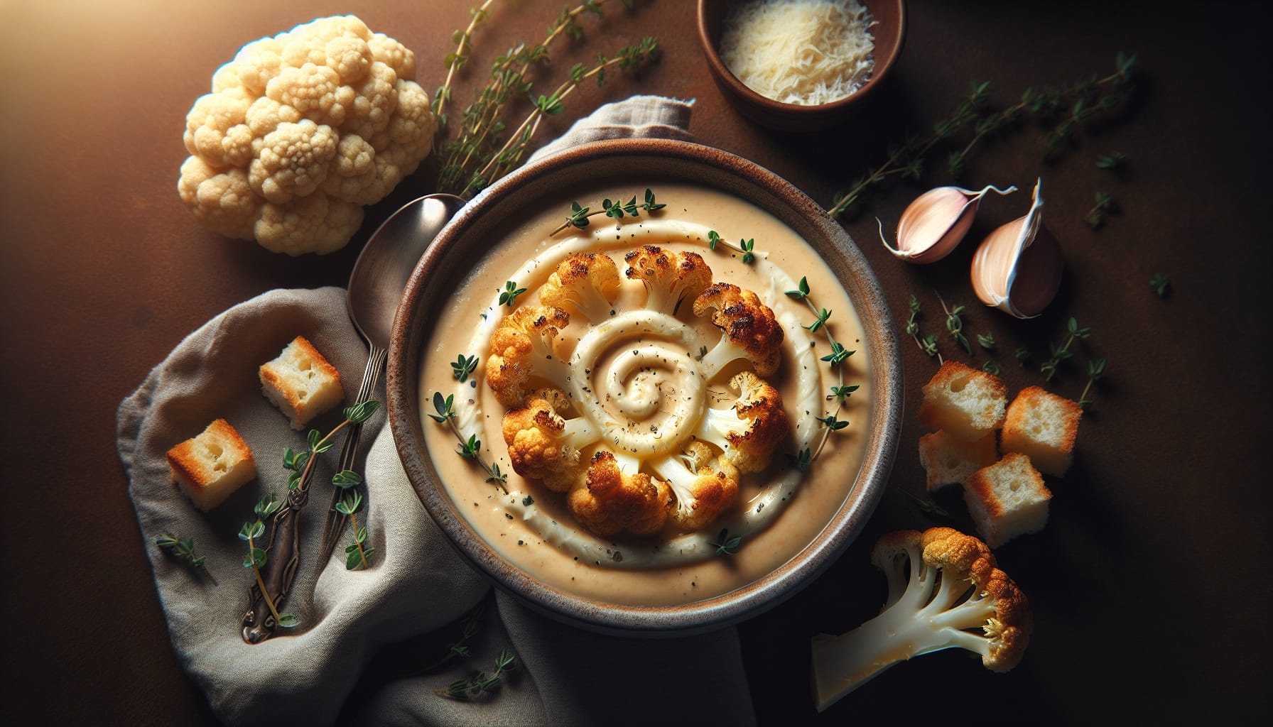 Creamy Roasted Cauliflower Soup with Garlic Parmesan Swirl - A delicious recipe by DigiDish