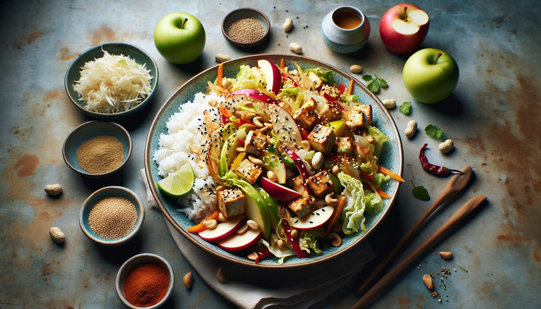 Spiced Cabbage and Apple Stir Fry with Sesame Lime Dressing - A delicious recipe by DigiDish