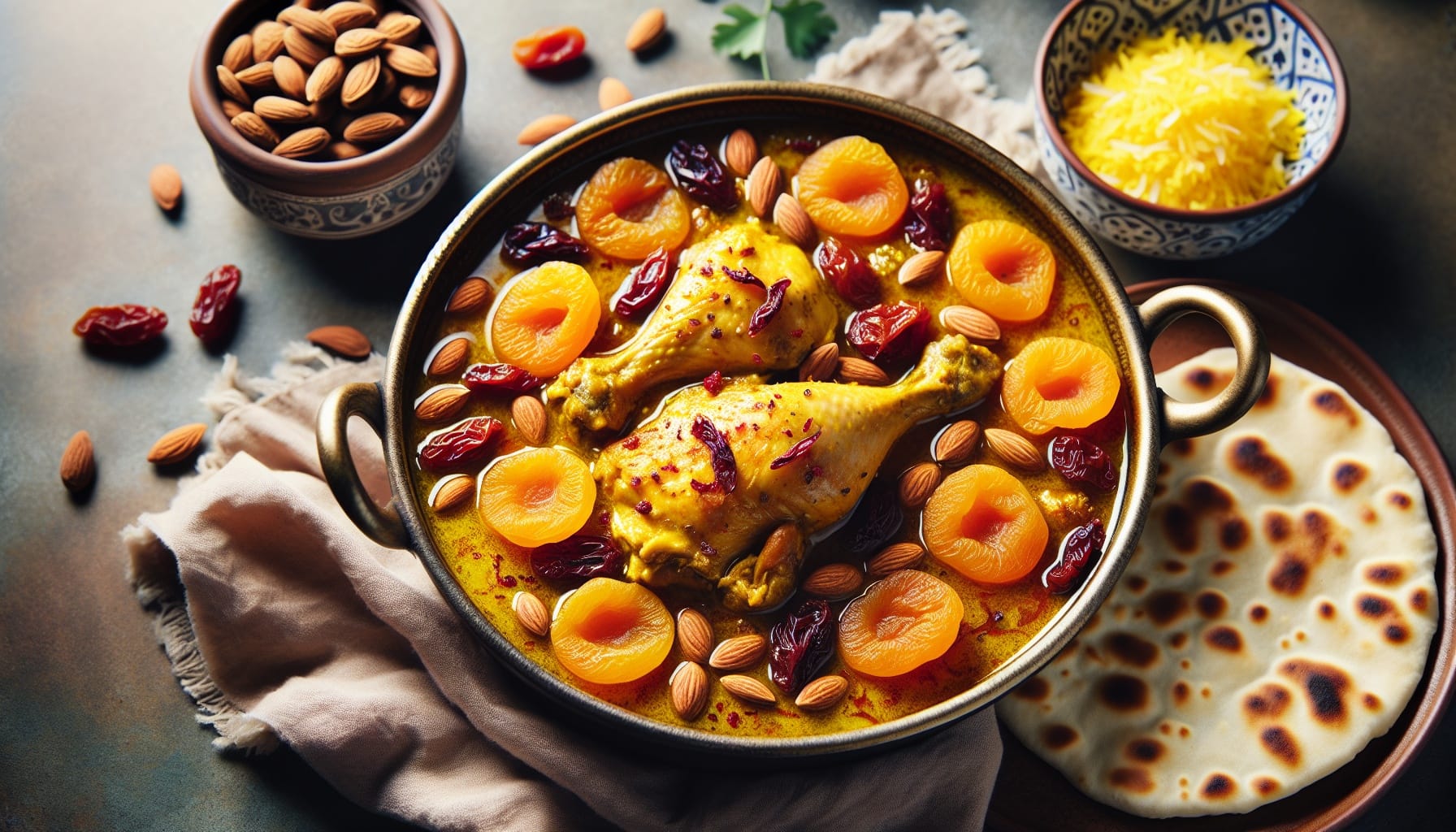 Persian Saffron Chicken Stew with Dried Apricots and Almonds - A delicious recipe by DigiDish