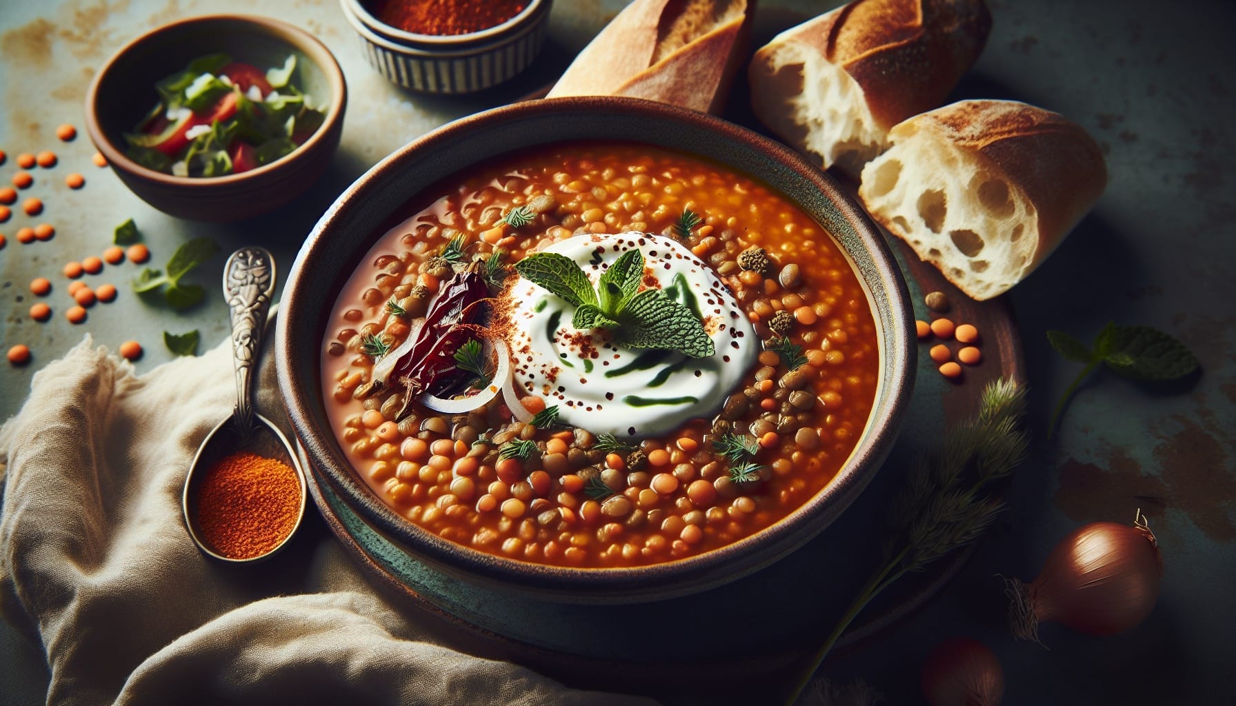 Turkish Lentil Soup with Sumac Onions and Mint Yogurt - A delicious recipe by DigiDish