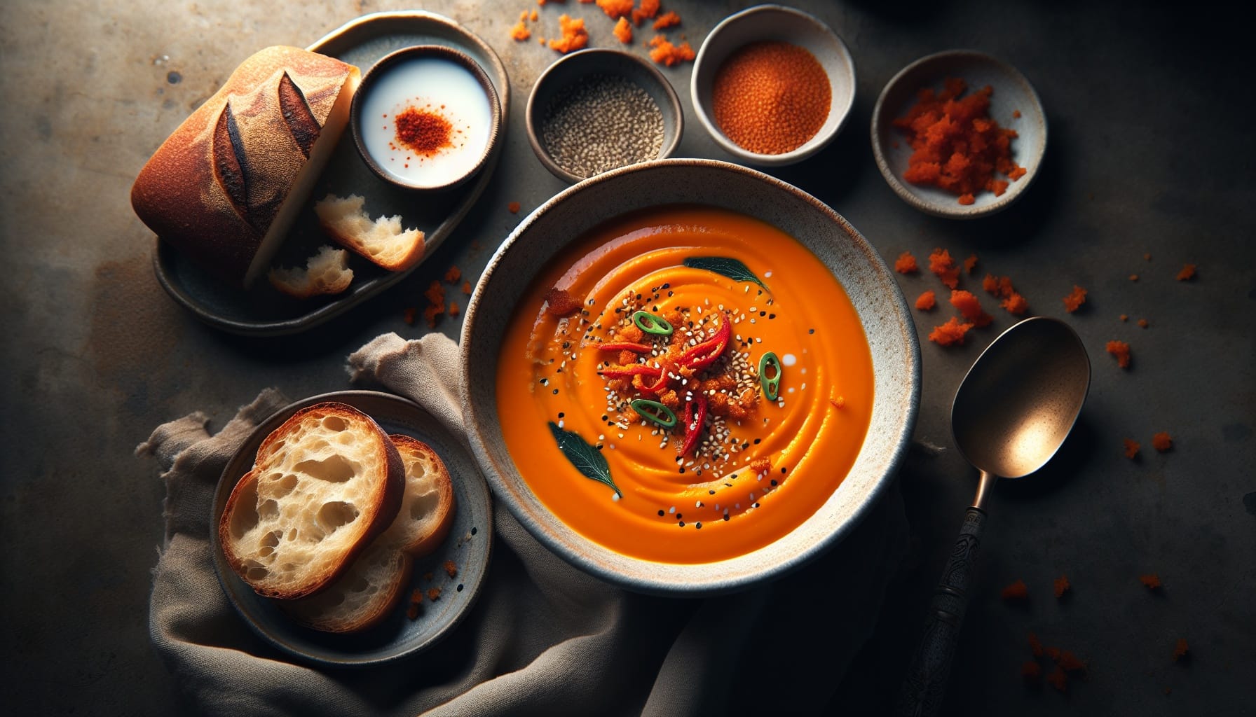 Miso Carrot Ginger Soup with Sesame Chili Crunch - A delicious recipe by DigiDish