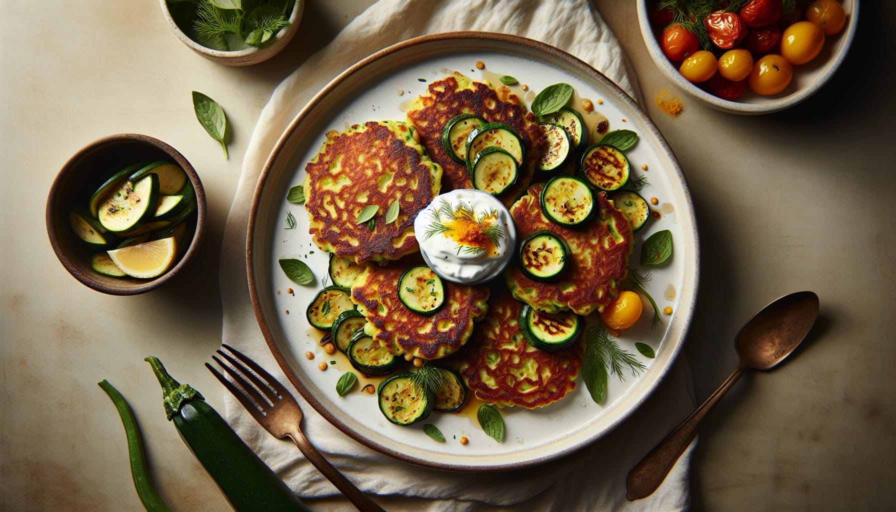 Crispy Chickpea Pancakes with Herbed Zucchini and Lemon Yogurt - A delicious recipe by DigiDish