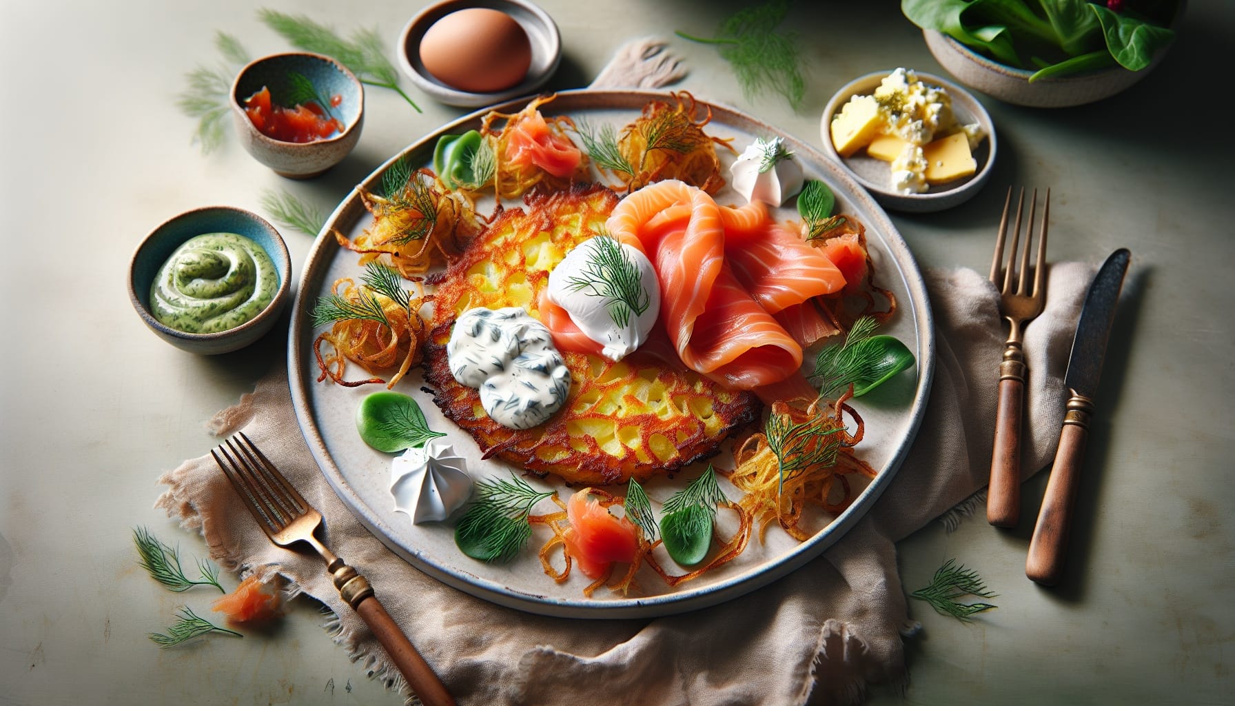 Crispy Potato Rosti with Creamy Dill Sauce and Smoked Salmon - A delicious recipe by DigiDish