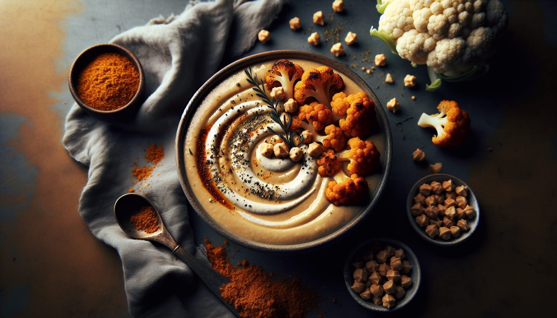 Velvety Cauliflower Soup with Tahini Swirl and Crispy Zaatar Chickpeas - A delicious recipe by DigiDish