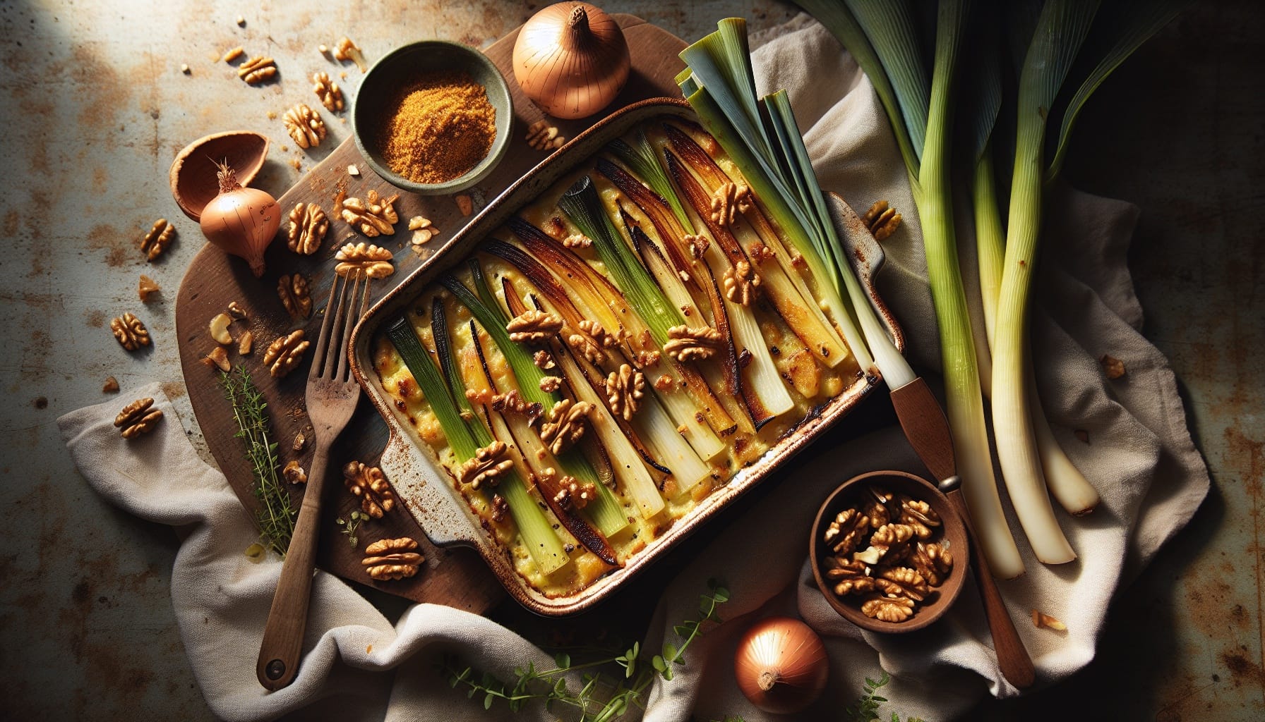 Creamy Leek and Parsnip Gratin with Crispy Walnut Topping - A delicious recipe by DigiDish