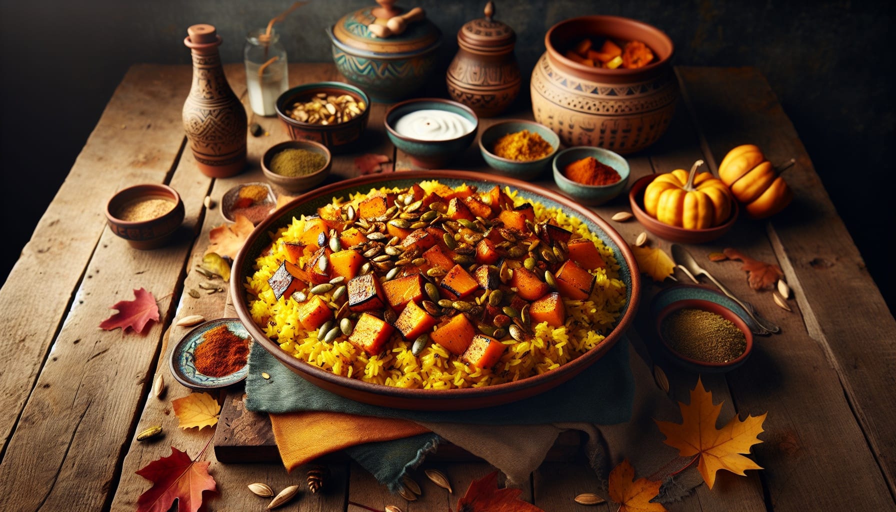 Golden Turmeric Rice with Roasted Squash and Spiced Pepita Crunch - A delicious recipe by DigiDish