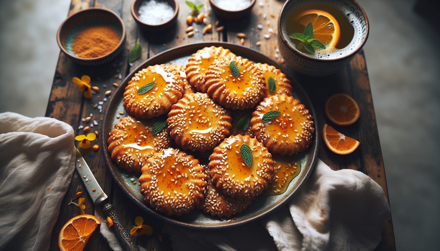 Golden Sesame Tahini Cookies with Orange Cardamom Glaze - A delicious recipe by DigiDish