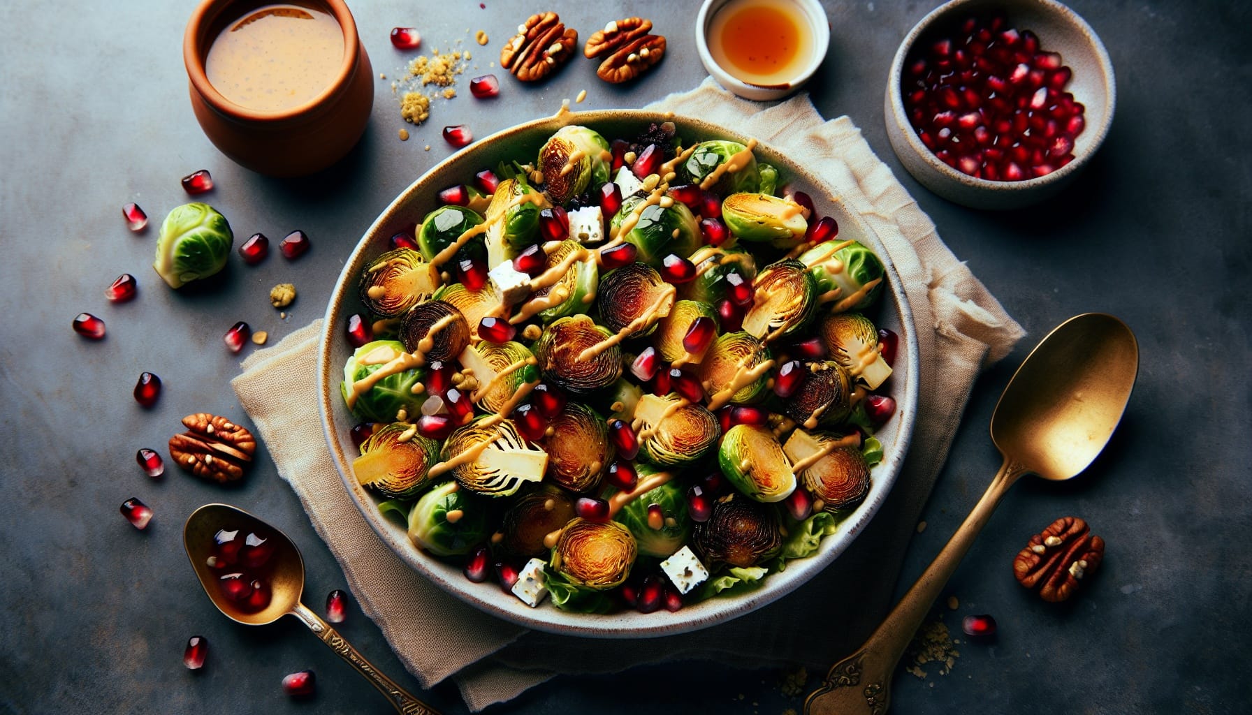 Roasted Brussels Sprout and Pomegranate Salad with Maple Mustard Dressing - A delicious recipe by DigiDish