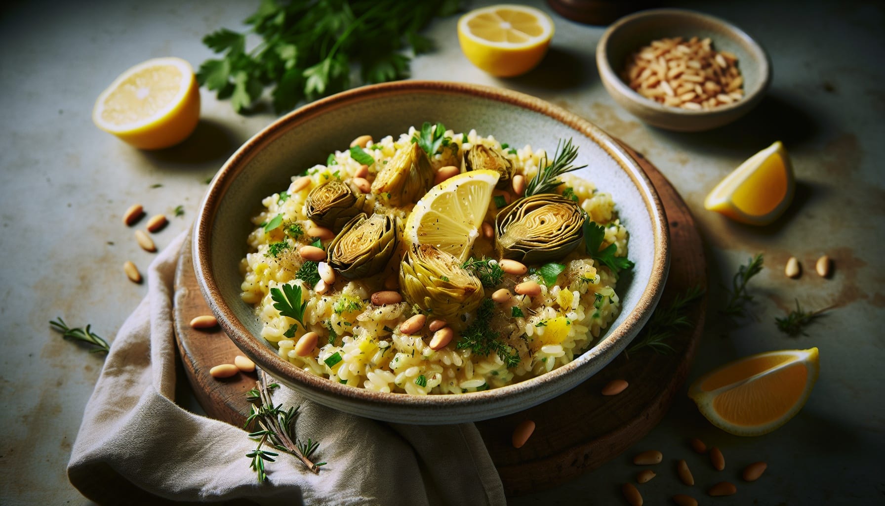 Zesty Lemon Herb Risotto with Crispy Artichokes and Toasted Pine Nuts - A delicious recipe by DigiDish