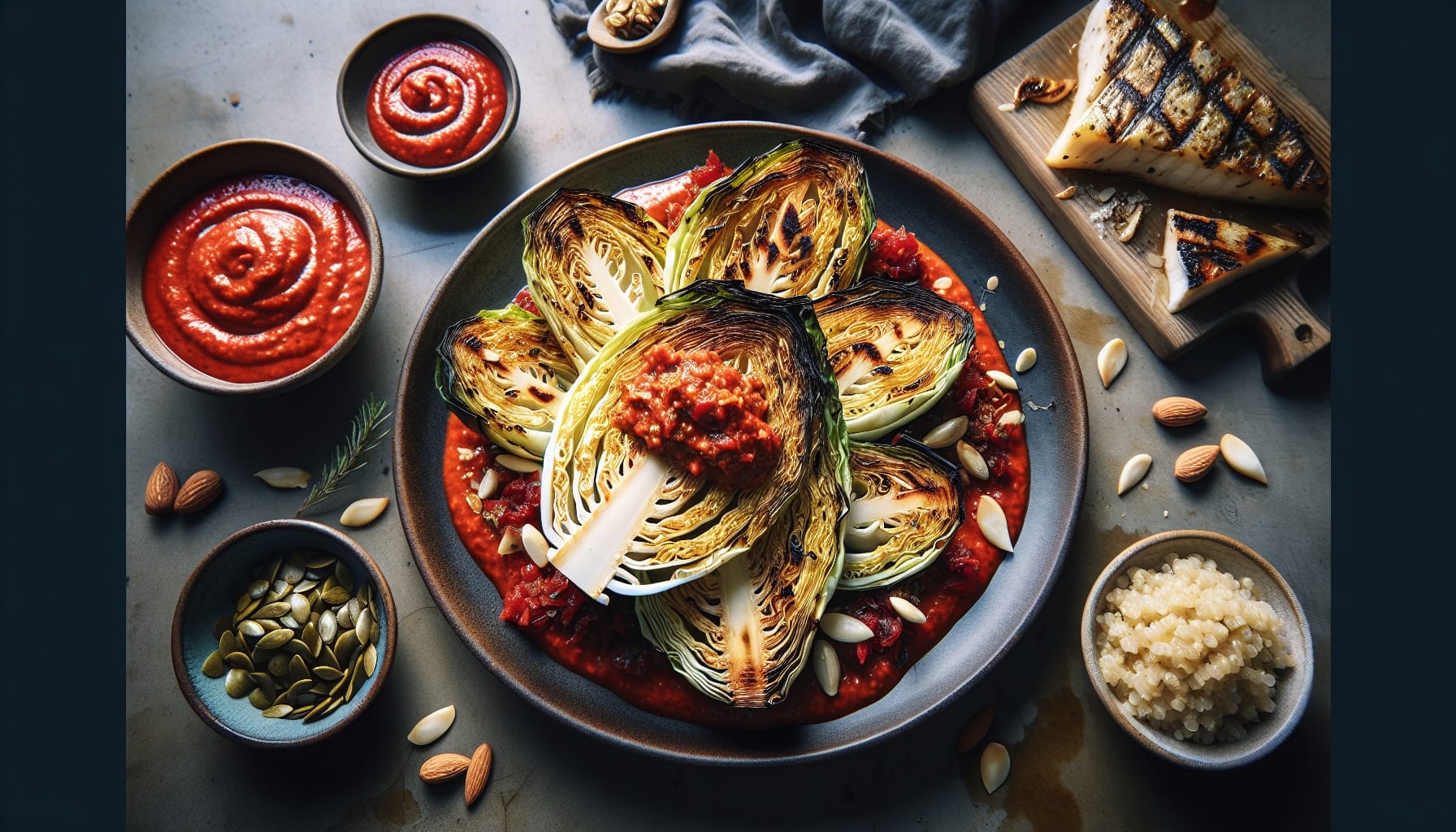 Charred Cabbage Wedges with Smoky Romesco and Toasted Almonds - A delicious recipe by DigiDish