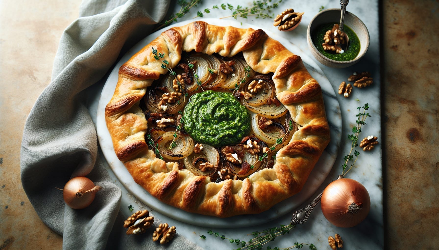 Caramelized Onion and Thyme Galette with Walnut Parsley Pesto - A delicious recipe by DigiDish