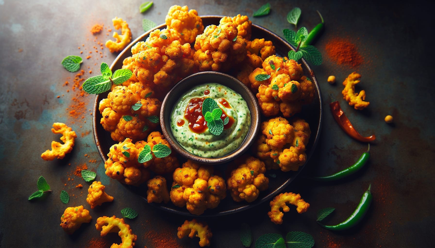 Crispy Cauliflower Pakoras with Tangy Tamarind Mint Chutney - A delicious recipe by DigiDish