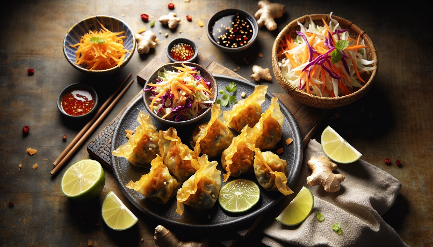 Crispy Rice Paper Dumplings with Ginger Cabbage Slaw and Sweet Chili Dip - A delicious recipe by DigiDish