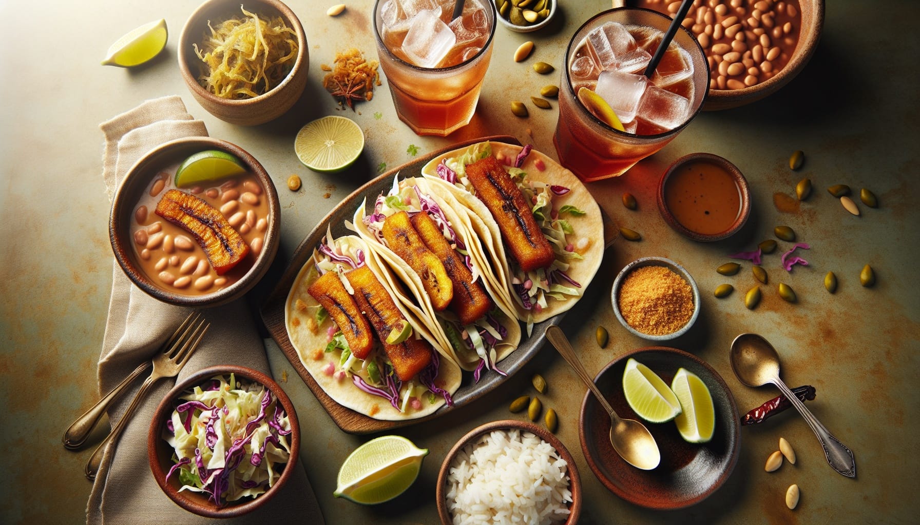 Golden Fried Plantain Tacos with Creamy Lime Slaw and Smoky Peanut Sauce - A delicious recipe by DigiDish