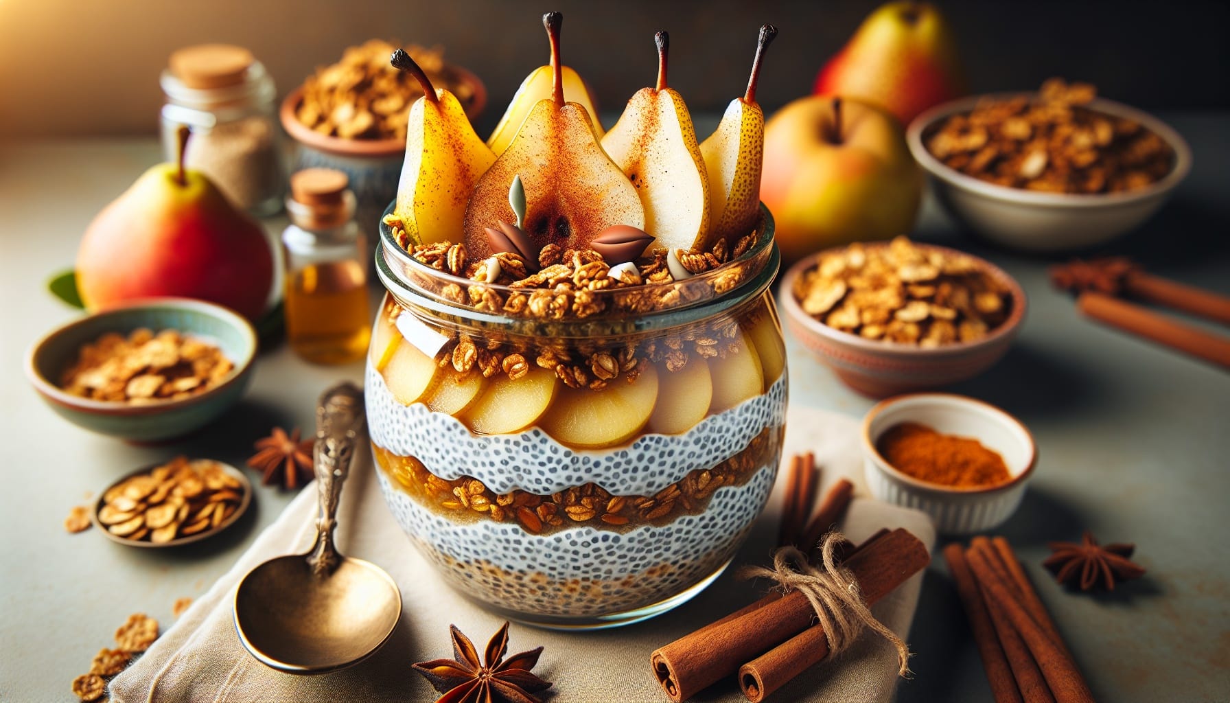 Spiced Pear and Ginger Chia Parfaits with Crunchy Maple Granola - A delicious recipe by DigiDish