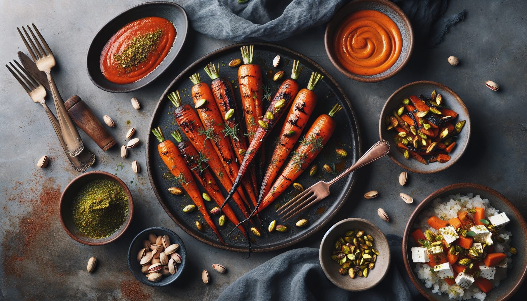 Herb Roasted Carrot Steaks with Creamy Harissa Sauce and Toasted Pistachios - A delicious recipe by DigiDish
