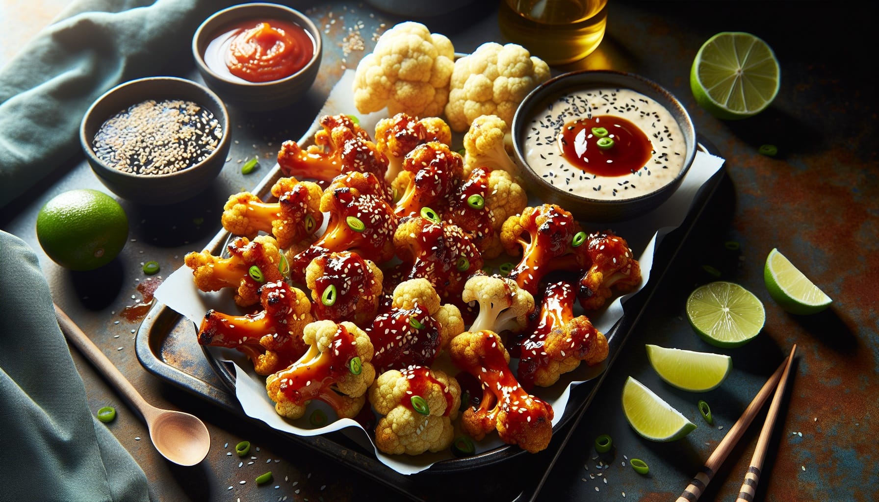 Sticky Gochujang Cauliflower Wings with Sesame Lime Dipping Sauce - A delicious recipe by DigiDish