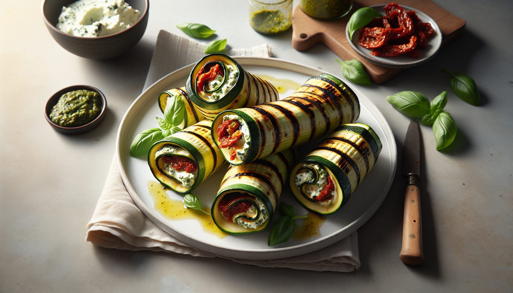 Grilled Zucchini Rolls with Sun Dried Tomato Pesto and Basil Ricotta - A delicious recipe by DigiDish