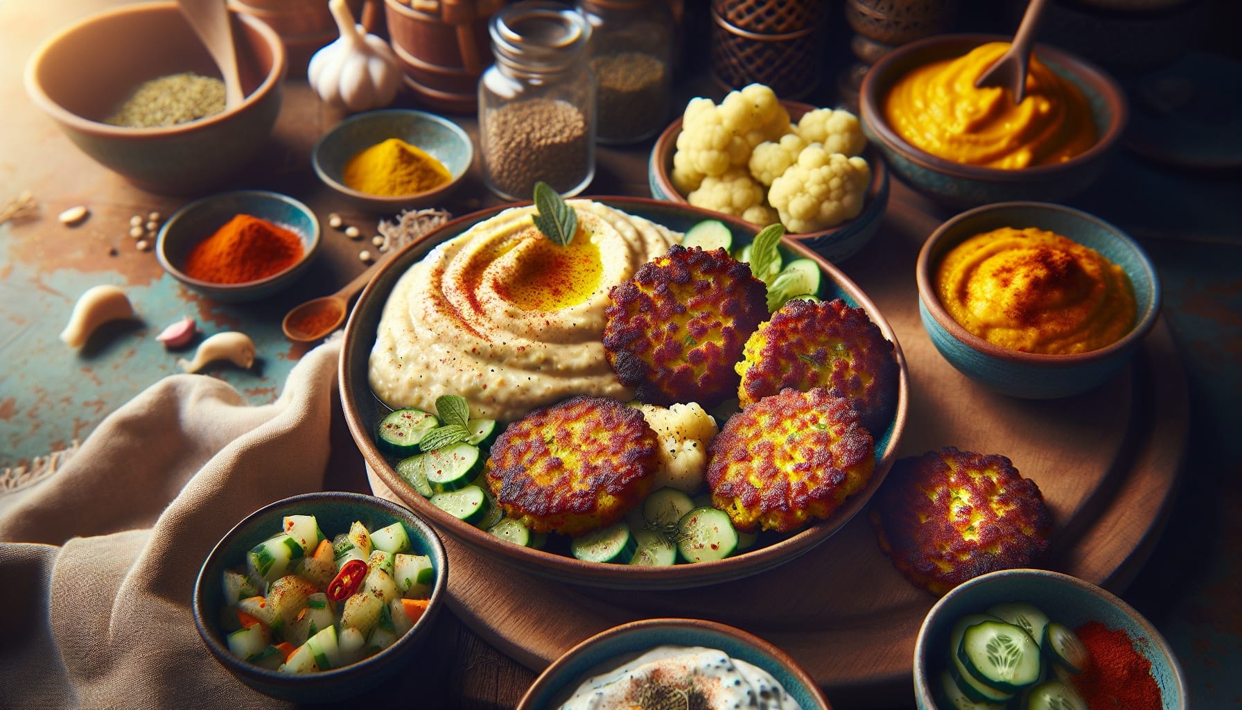 Crispy Lentil Patties with Spiced Cauliflower Puree and Minted Cucumber Salad - A delicious recipe by DigiDish