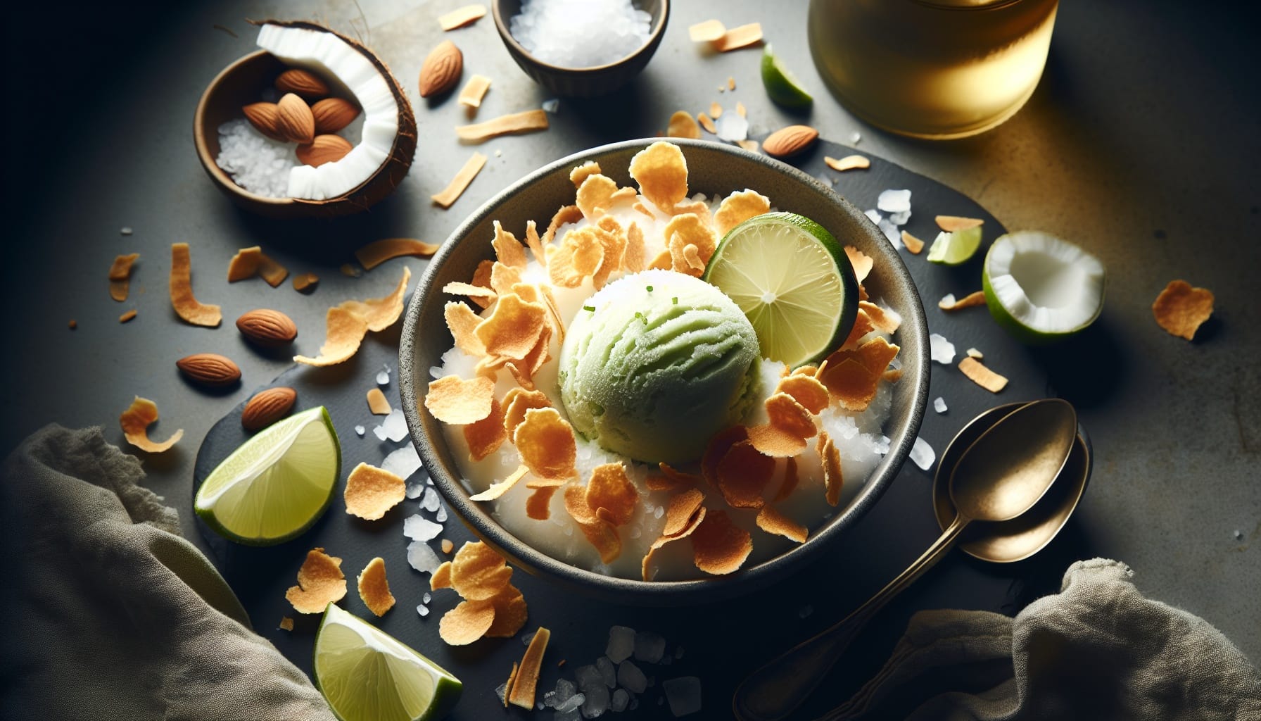 Velvety Coconut Lime Sorbet with Toasted Coconut Chips - A delicious recipe by DigiDish
