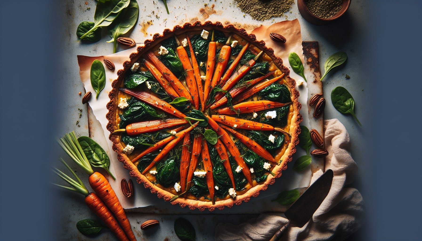 Savory Carrot Tart with Feta Spinach and Zaatar Crust - A delicious recipe by DigiDish