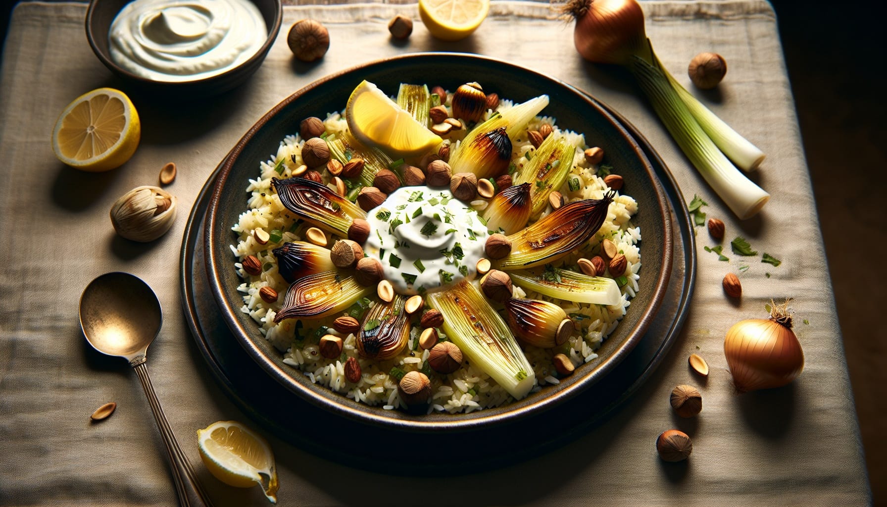 Roasted Leek and Hazelnut Pilaf with Lemon Parsley Yogurt - A delicious recipe by DigiDish