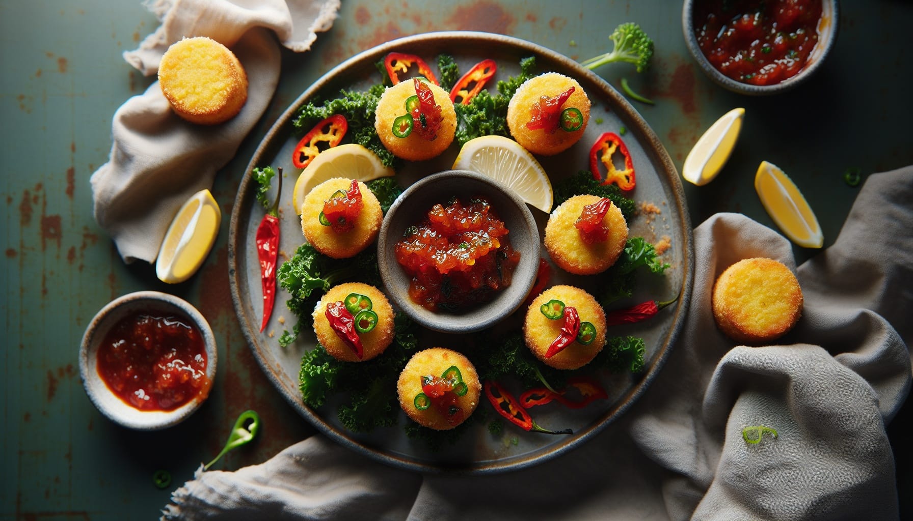 Crispy Polenta Bites with Smoky Red Pepper Jam and Lemon Kale Slaw - A delicious recipe by DigiDish