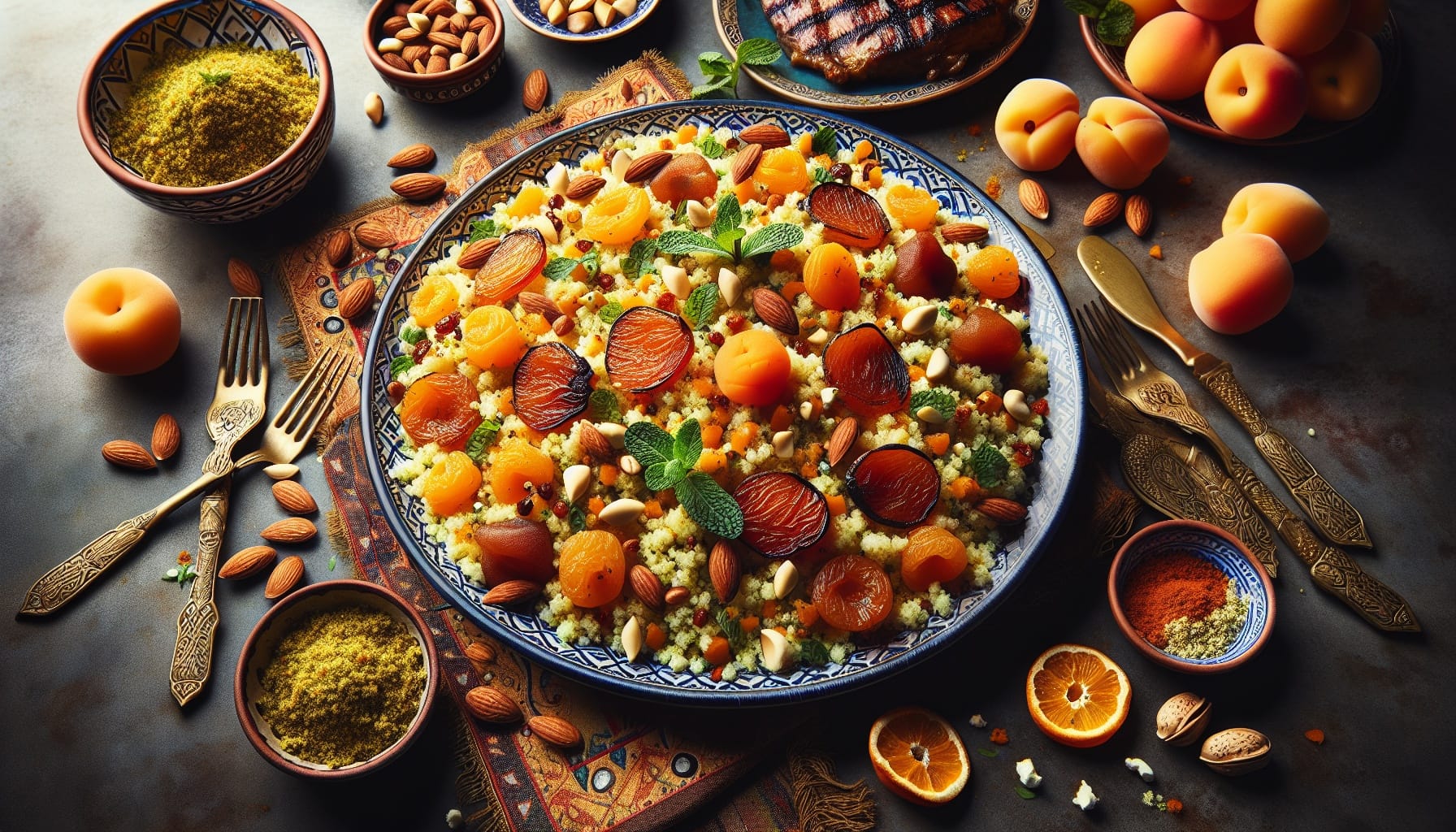 Spiced Apricot Couscous Salad with Toasted Almonds and Mint Lemon Dressing - A delicious recipe by DigiDish