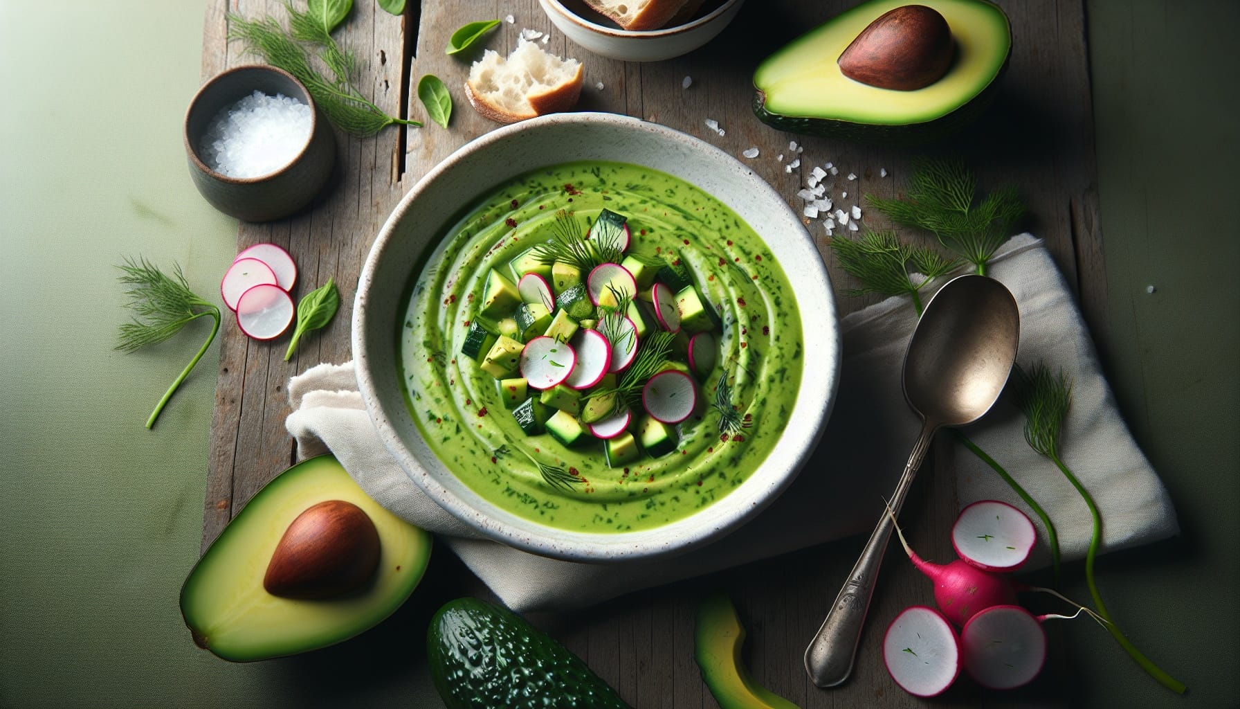 Chilled Cucumber Avocado Soup with Dill Radish Salsa - A delicious recipe by DigiDish