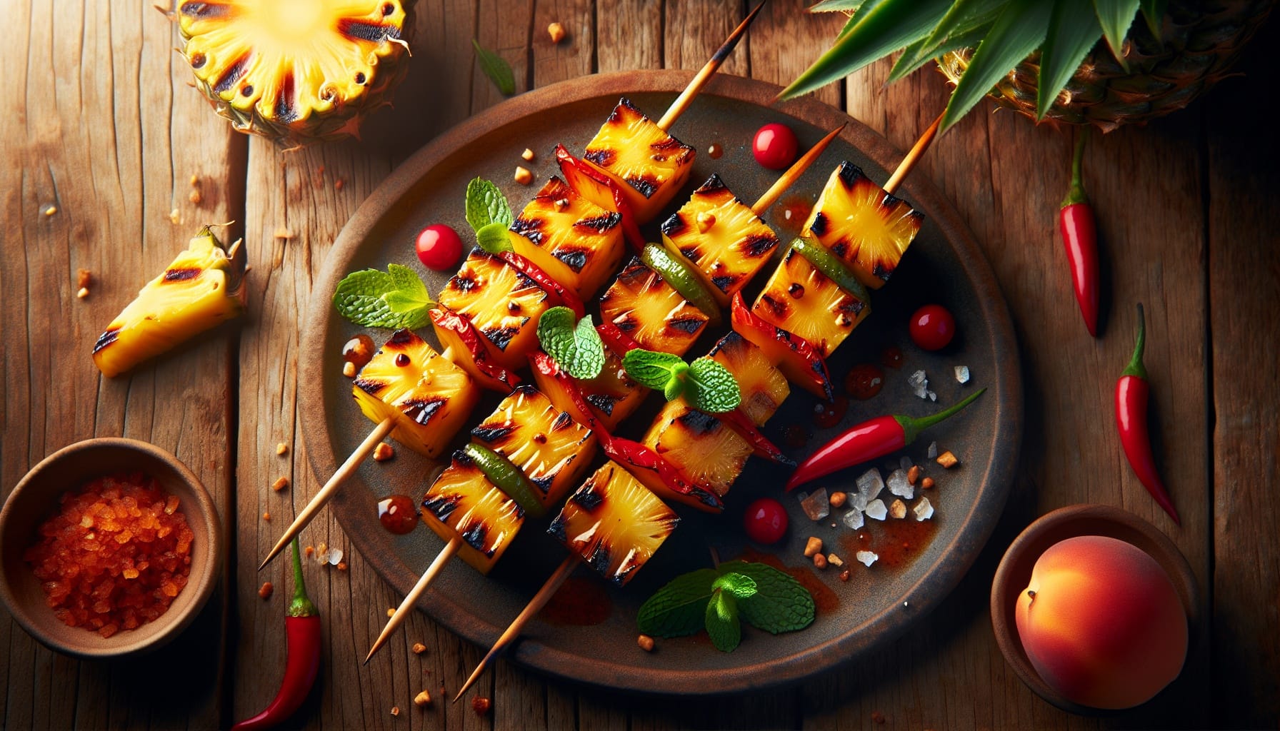 Grilled Pineapple Skewers with Chili Lime Glaze and Fresh Mint - A delicious recipe by DigiDish