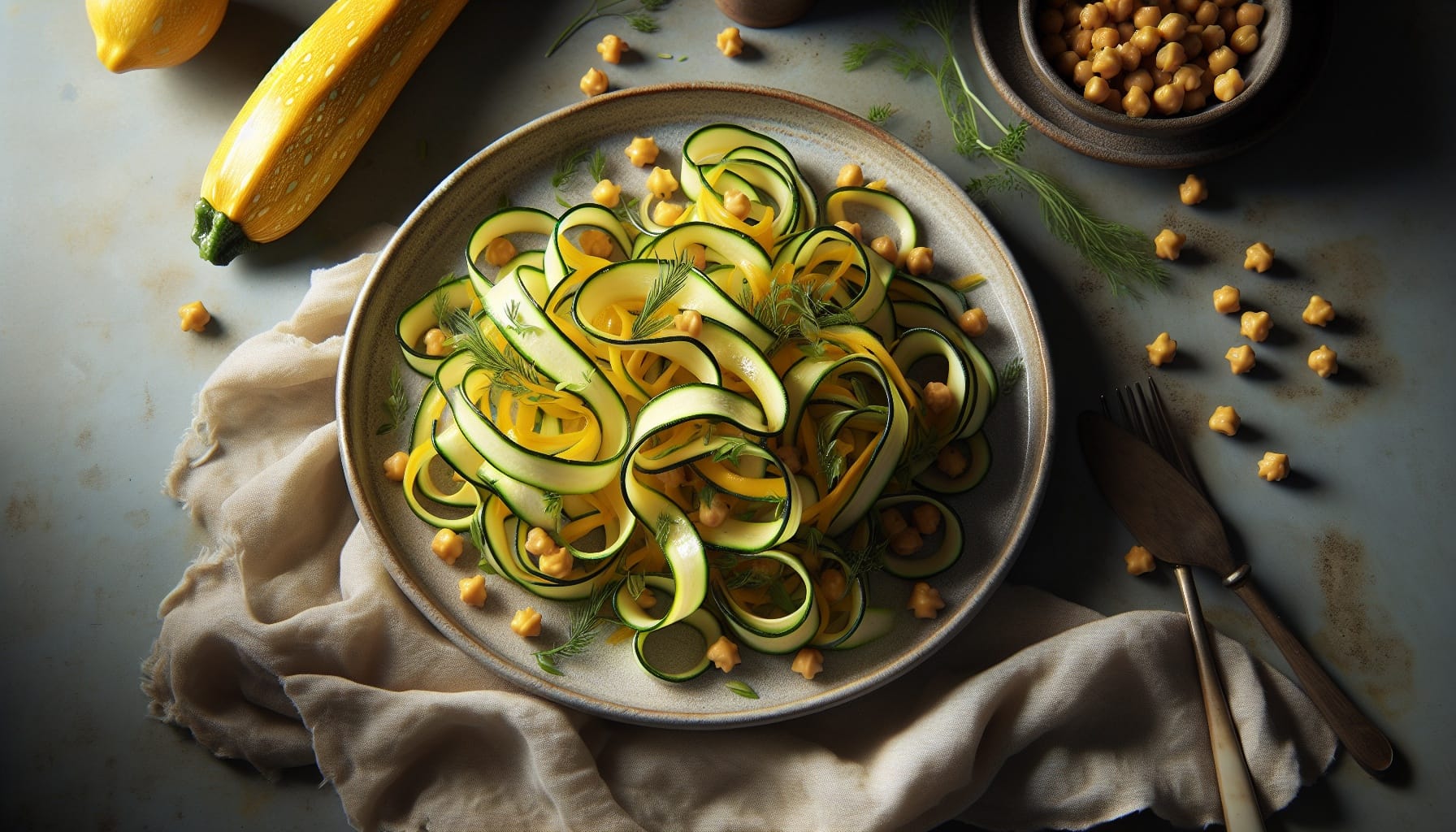 Golden Zucchini Ribbon Salad with Lemon Pepper Chickpeas and Fresh Tarragon - A delicious recipe by DigiDish