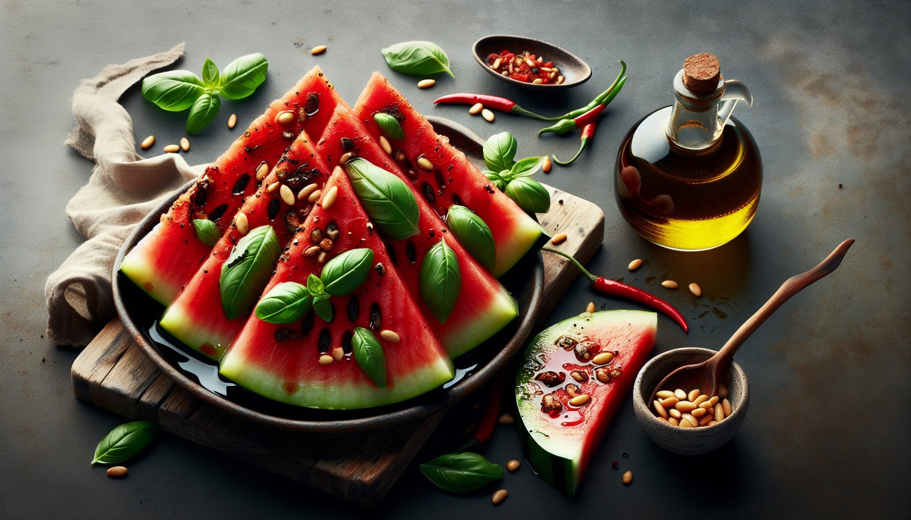 Savory Watermelon Steaks with Basil Chili Oil and Toasted Pine Nuts - A delicious recipe by DigiDish