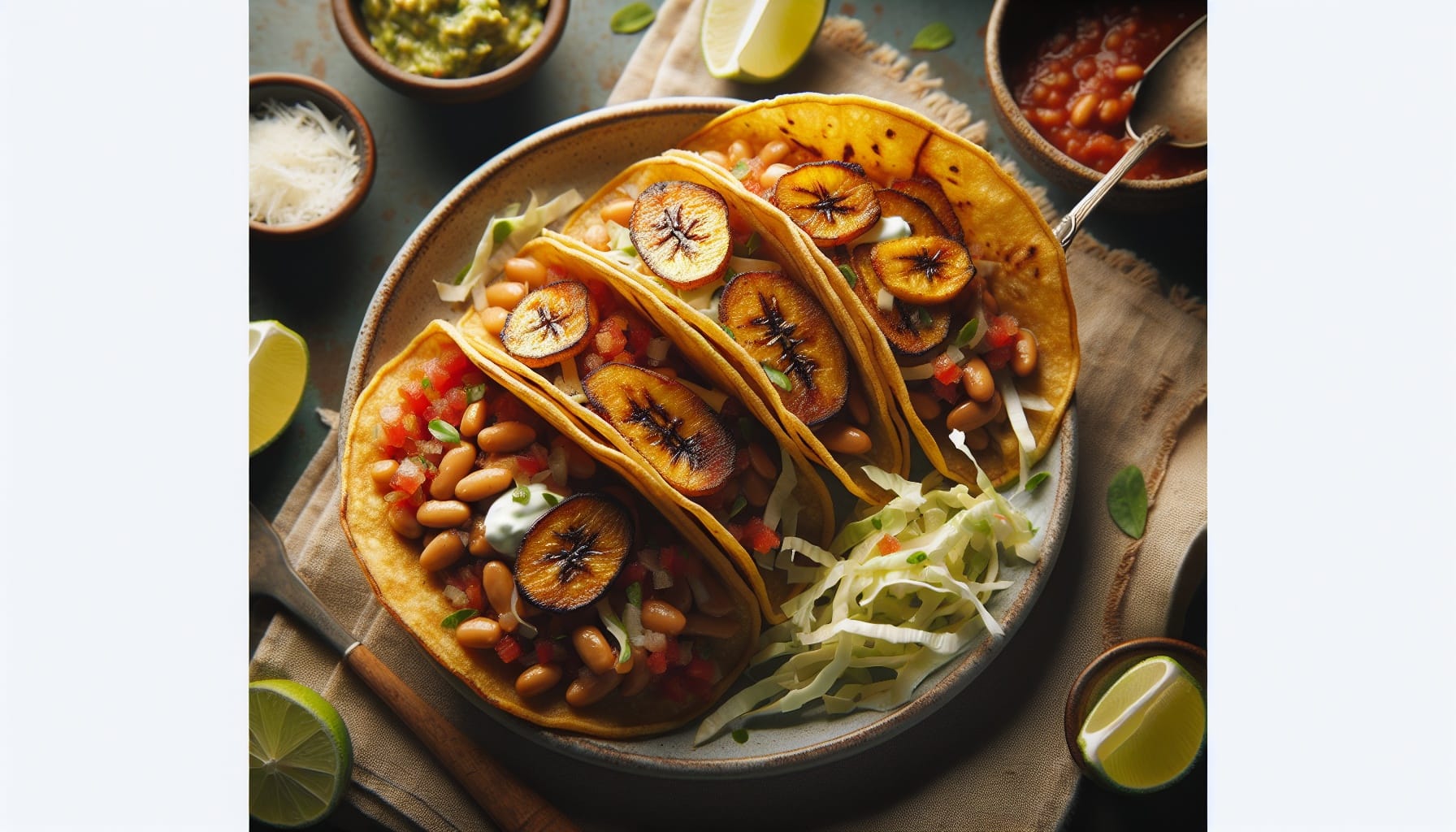 Crispy Sweet Plantain Tacos with Black Bean Salsa and Lime Cabbage Slaw - A delicious recipe by DigiDish