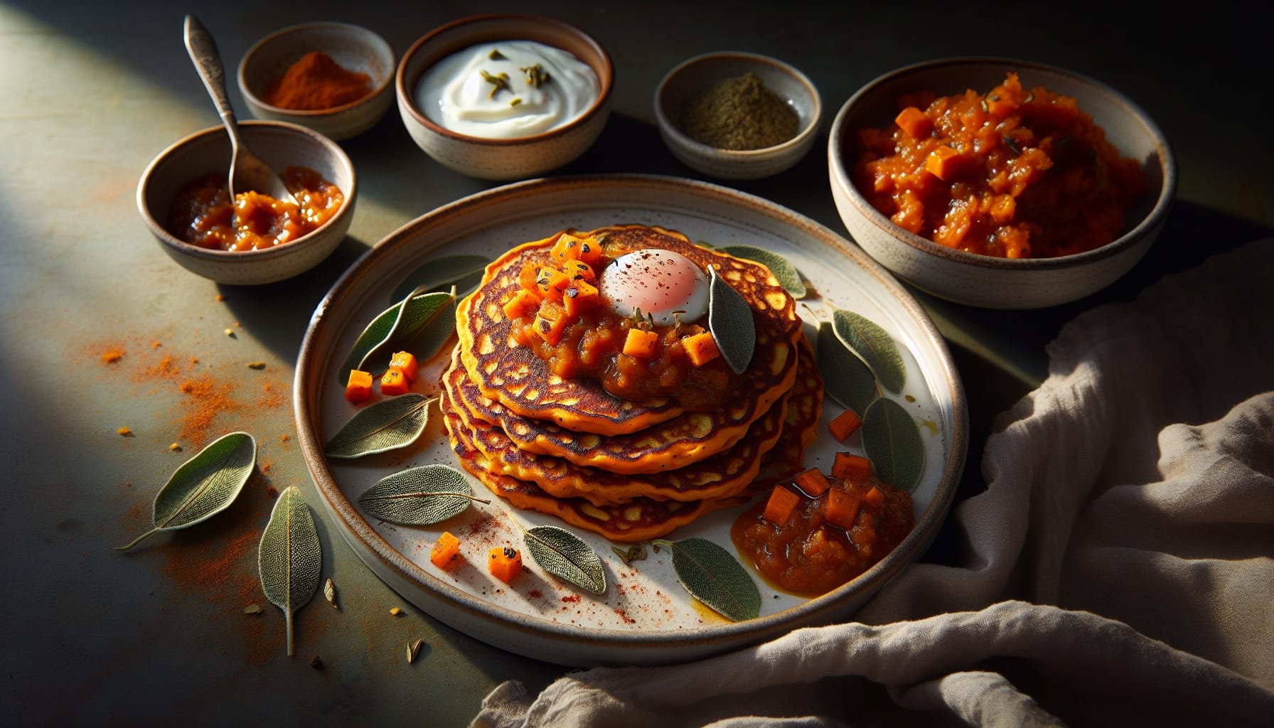 Savory Sweet Potato Pancakes with Spiced Apple Chutney and Crispy Sage - A delicious recipe by DigiDish